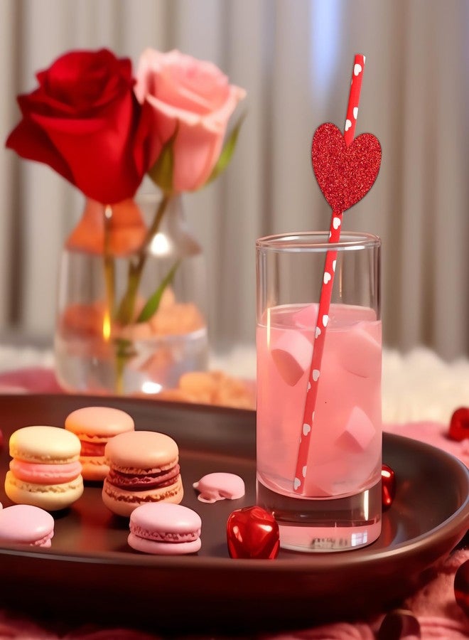 JarThenaAMCS 40Pcs Valentine's Day Paper Straws Red Glitter Heart Disposable Drinking Straws Romantic Decorative Straws for Wedding Birthday Party Supplies - Image 5